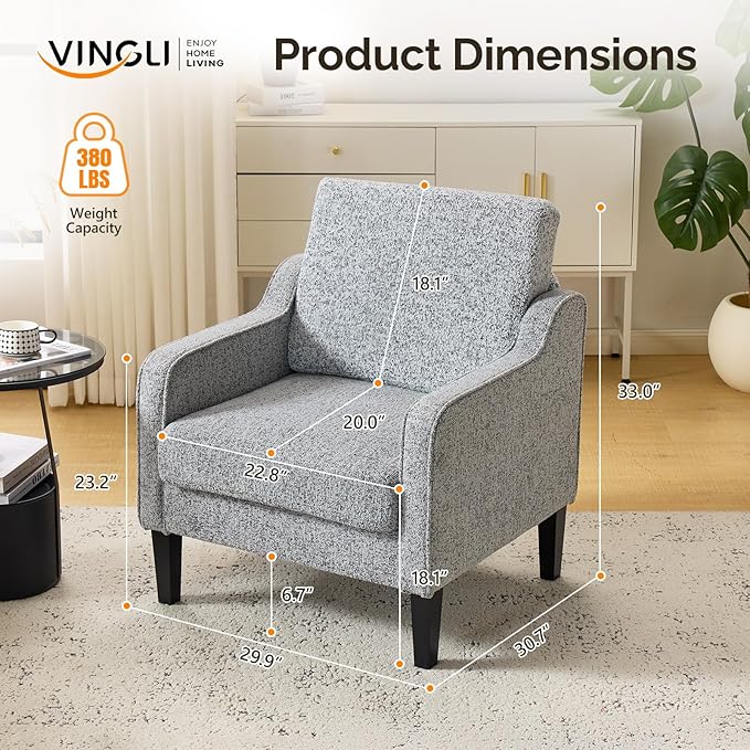 VINGLI Accent Chair for Living Room Chairs Reading Chair for Bedroom Chair Scooped Arm Chair Mid Century Modern Accent Chairs Upholstered Comfy Chair for Apartment, Waiting Room (1, Texture Gray)