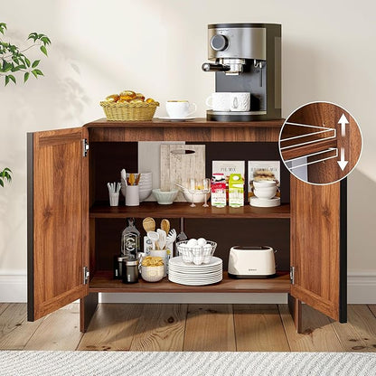 BERRYMERRY 2 Door Fluted Sideboard Buffet Cabinet with Storage, Modern Wood Cabinet with Adjustable Shelves for Living Room, Dining Room (Brown 2 Doors)