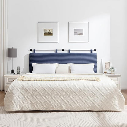 UEV Queen Headboard Only, Wall Mounted Hanging Upholstered Bed Head Board, Modern Vertical Channel Design of Fine Flannel, Elegant Dark Blue Fluted Headboard for Bedroom (Dark Blue, Queen Size)