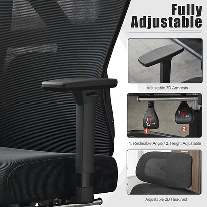 Okeysen High Back Ergonomic Mesh Office Chair, Reclining Computer Desk Chair with Footrest, 2D Adjustable Headrest & 3D Arms, Breathable Back and Lumbar Support for Home Office