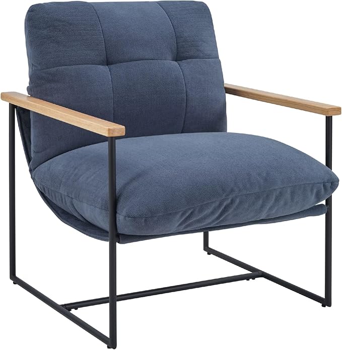 FLEXISPOT Accent Chair for Living Room,Arm Chair for Bedroom,with Wooden Arms, Wide Large Plus Size Cushion,Metal Frame,Reading Bedroom Chair Armchair for Home/Office/Cafe/Apartment/Waiting Room,Blue