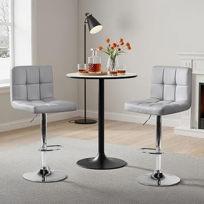 Yaheetech Bar Stools Set of 3, Adjustable PU Leather Swivel Barstools, Modern Counter Stools with Back and Footrest, Counter Height Barstools for Bar, Kitchen, Dining Room, Light Grey