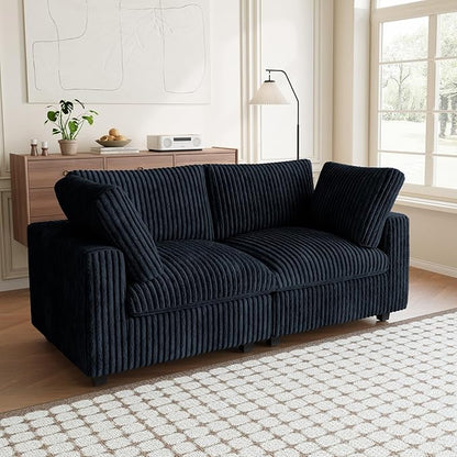 Modular Sectional Sofa, 78.74" Oversized Loveseat Sofa, Deep Seat Cloud Couch, 2 Seat Comfy Modular Sofa Couches for Living Room, Plush Couch Cushion Covers Removable, Black