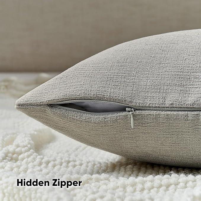 FUTEI Smoke Gray Chenille Decorative Throw Pillow Covers 26x26 Inch Set of 2,Soft Cozy Faux Linen Textured Euro Pillow Shams,Farmhouse Home Decor for Couch Living Room