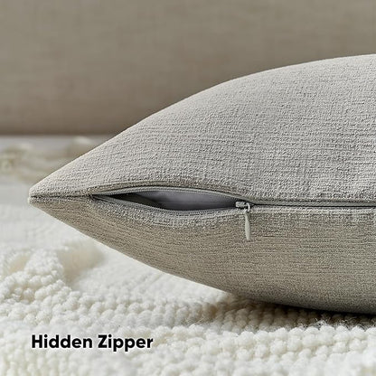 FUTEI Smoke Gray Chenille Decorative Throw Pillow Covers 18x18 Inch Set of 2,Soft Cozy Faux Linen Textured Cushion Case,Farmhouse Home Decor for Couch Living Room