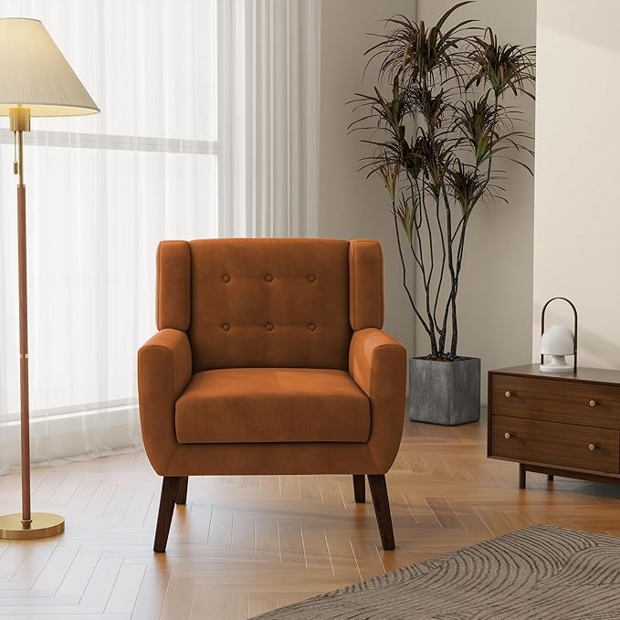 Accent Chair, Modern Velvet Arm Chair for Living Room, Bedroom, Comfy High-Resilient Sponge Reading Chair for Small Spaces （Velvet Orange, Set of 2