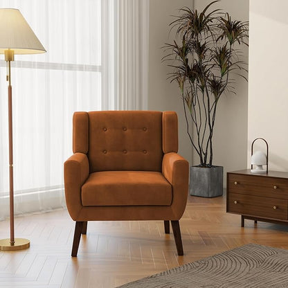 Accent Chair, Modern Velvet Arm Chair for Living Room, Bedroom, Comfy High-Resilient Sponge Reading Chair for Small Spaces （Velvet Orange, Set of 2