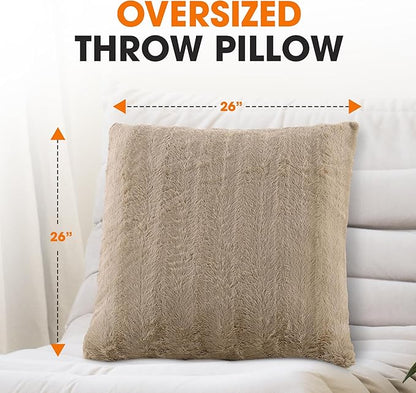 Cheer Collection Faux Fur Throw Pillows - Decorative Pillows for Couch, Bed Throw Pillows, Sand Accent Pillows for Bedroom or Living Room Aesthetic, Set of 2 Furry Throw Pillows, 26" x 26"