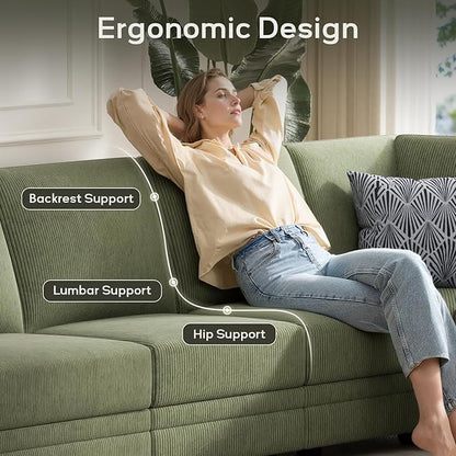 Wanderwell Oversized Modular Sectional Sofa, 6-Seater U Shaped Couches with Movable Ottoman,Corduroy Sectional Couch with Wide and Deep Seats Suitable for Living Room,Bedroom,Apartment (Olive, L-7)