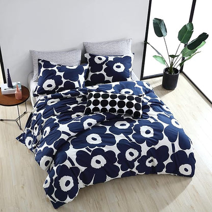 Marimekko - Duvet Cover Set, Cotton Bedding with Matching Shams & Button Closure, All Season Home Decor (Unikko Indigo, Full/Queen)