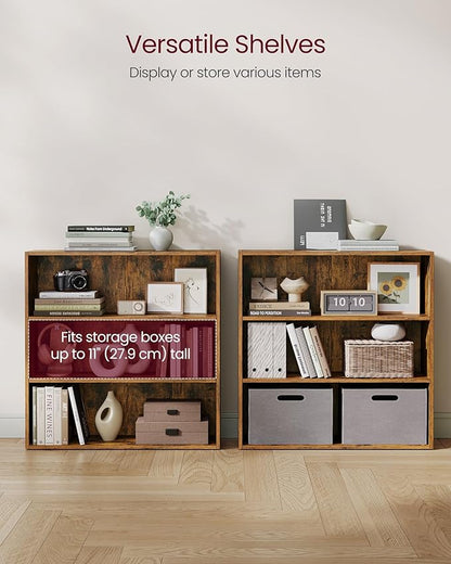 VASAGLE Set of 2 Bookshelves, 31.5 Inches Wide, 3-Tier Open Bookcases with Adjustable Storage Shelves, Floor Standing Units, Rustic Brown ULBC173X01-2