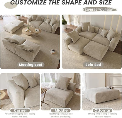 WJShome Oversized Modular Sectional Sofa Couch,4 Seater Corduroy 181.1" Convertible Sofa & Couch Free Combination for Living Room,Beige