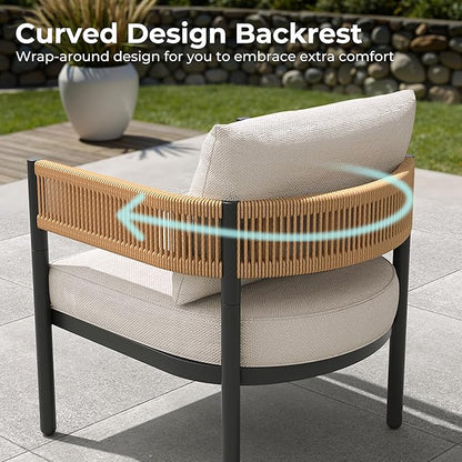 Grand patio 4-Piece Outdoor Conversation Set with 2 Single Chairs and 2 Patio Coffee Tables, Wicker Furniture Set, Natural