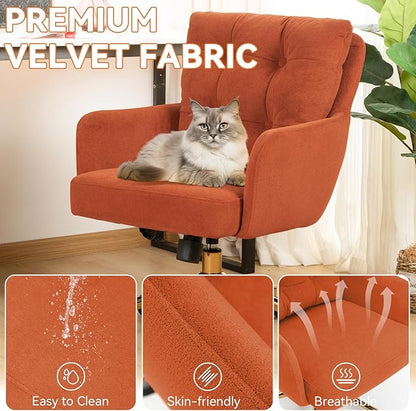 Velvet Office Chair, Comfy Home Office Desk Chairs with Lumbar Support, Modern Velvet Desk Chair Gold Legs Small Swivel Task Chair for Home Office, Bedroom, Study (Orange, L)