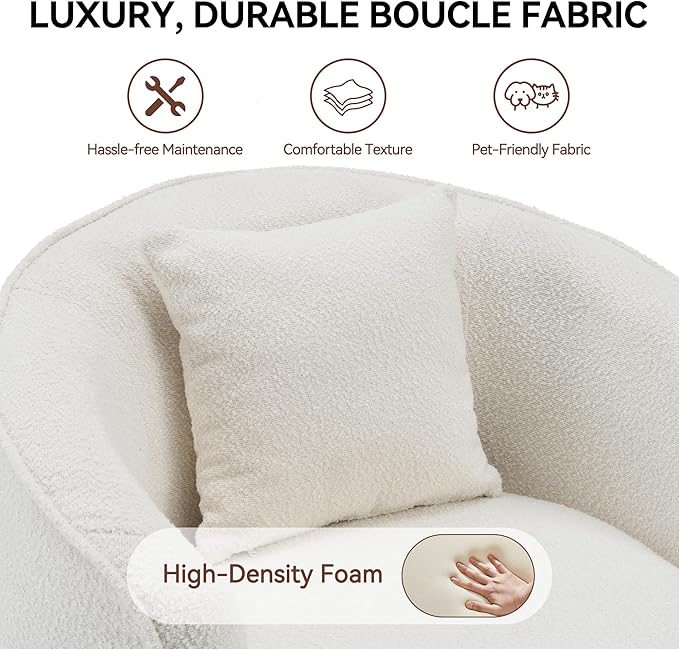 Swivel Accent Chair Set of 2, Modern Upholstered Boucle Barrel Arm Chairs with Pillow for Living Room, 360 Degree Round Swivel Sherpa Armchair with Round Base for Bedroom Club (2, Cream)