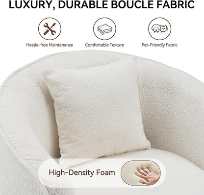 Swivel Accent Chair Set of 2, Modern Upholstered Boucle Barrel Arm Chairs with Pillow for Living Room, 360 Degree Round Swivel Sherpa Armchair with Round Base for Bedroom Club (2, Cream)