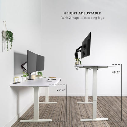 Mount-It! 60" Electric Standing Desk – White Adjustable Height Sit Stand Desk with One-Piece Desktop, Memory Presets, Ergonomic Beveled Edge, White Frame & White Top