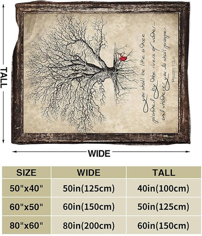 Christian Tree of Life Throw Blanket - Soft, Warm & Cozy Fleece for Women & Men - 80"x60"