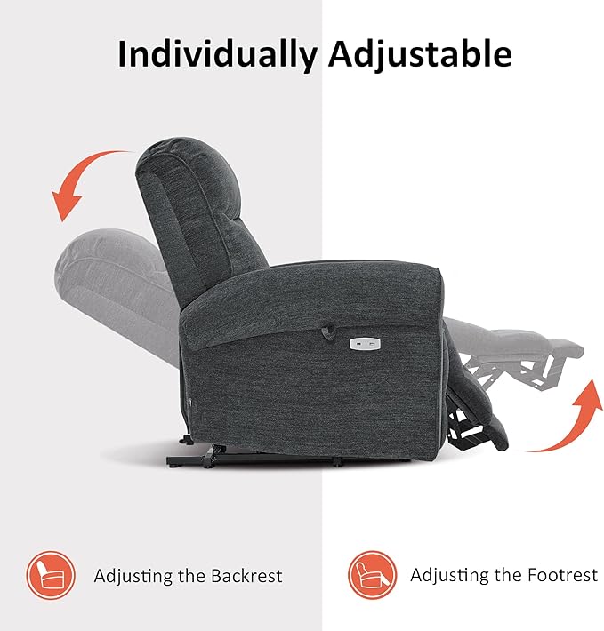 MCombo Dual Motor Power Lift Recliner Chair with Massage and Heat for Elderly, USB Ports, Lay Flat, Fabric 7666 (Dark Grey)