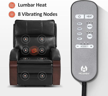 MCombo Power Lift Recliner Chair Sofa with Massage and Heat, Adjustable Headrest for Elderly People, Solid Wood Armrest, USB Ports, Side Pockets, Faux Leather 7917 (Black, Medium)