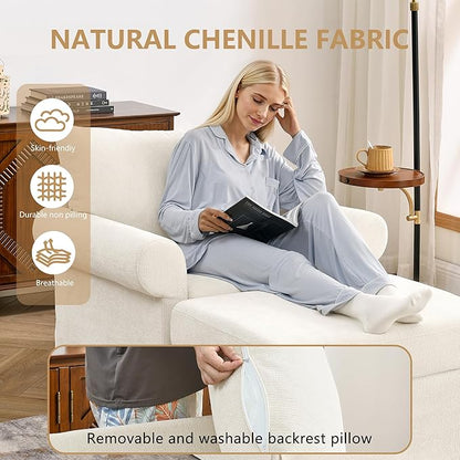 35.82" Accent Chair with Ottoman Upholstered Living Room Chairs for Reading Chair with Chaise Lounge Chairs Indoor, Comfortable Armchair for Bedroom (Beige, 35.82")
