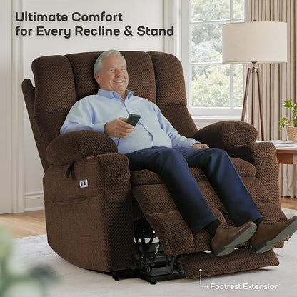 Tami Tami Dual Motor Power Lift Chair Recliner for Elderly with Massage and Heat, Infinite Position Electric Lift Recliner with Adjustable Headrest, USB (T6015 - Plush Fabric, Dark Brown, Oversized)