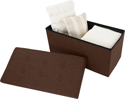 Lavish Home Ottoman Set of 2 - Ottoman Foot Rest, Linen Chest, or Storage Bench Set - 30in Ottomans for Living Room, Bedroom, Dorm Storage (Brown)
