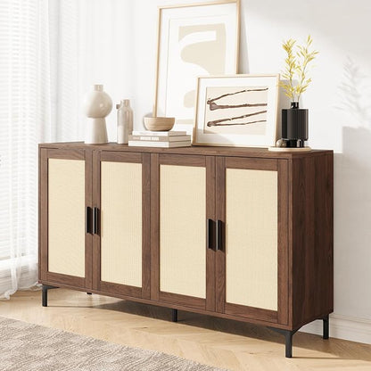 JASIWAY Sideboard - Kitchen Buffet Cabinet with Rattan Decorated Doors, Accent Sideboard Cabinet with Doors, Coffee Bar Cabinets Rattan Buffet Cabinets with Storage