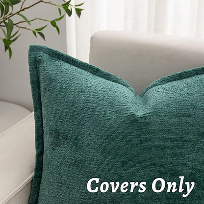 Green Decorative Throw Pillow Covers 26x26 Inch Set of 2 Cozy Soild Chenille Cushion Cases Soft Textured Square Couch Pillows Cover Boho Accent Farmhouse Pillowcases for Sofa Bed