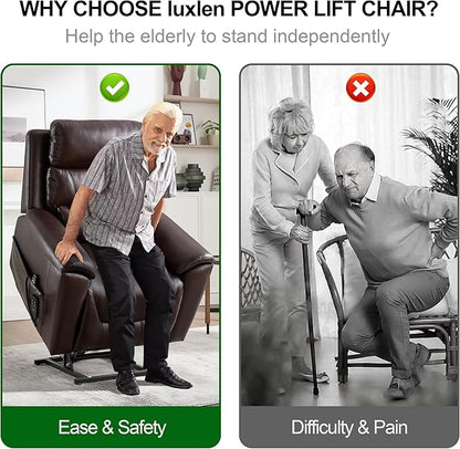 Power Lift Recliner Chair for Elderly People, Dual Motor Lay Flat Recliner with Vibration Massage and Heat, Heavy Duty Motion Mechanism Standing Assistance Reclining Chair, Faux Leather Red Brown