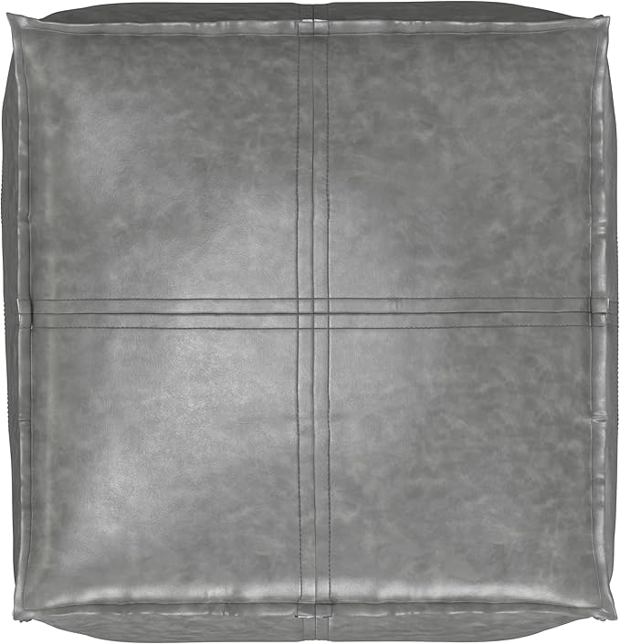 SIMPLIHOME Brody 18-inch Wide Square Pouf in Distressed Grey Vegan Faux Leather, Boho-Style Ottoman, Footstool or Extra Seating for Living Room, Assembled
