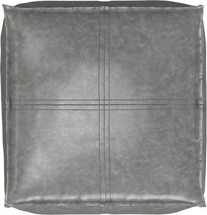 SIMPLIHOME Brody 18-inch Wide Square Pouf in Distressed Grey Vegan Faux Leather, Boho-Style Ottoman, Footstool or Extra Seating for Living Room, Assembled