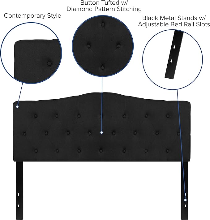 BizChair Tufted Upholstered Queen Size Headboard in Black Fabric