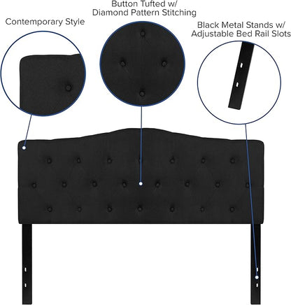 BizChair Tufted Upholstered Queen Size Headboard in Black Fabric