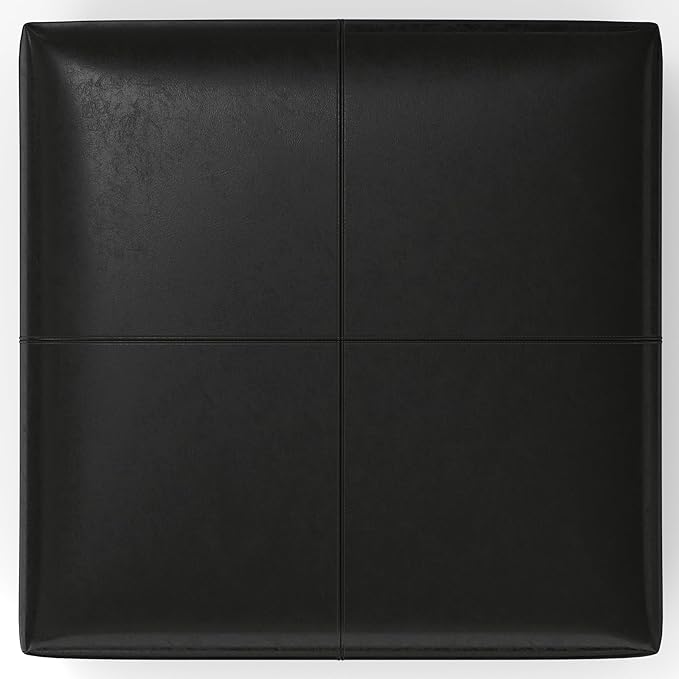 SIMPLIHOME Gabbie 36 inch Wide Contemporary Square Square Coffee Table Storage Ottoman in Midnight Black PU Black Faux Leather, Assembled, for The Living Room, Entryway and Family Room