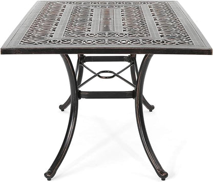 Christopher Knight Home Jamie Outdoor Rectangular Cast Aluminum Dining Table, Shiny Copper