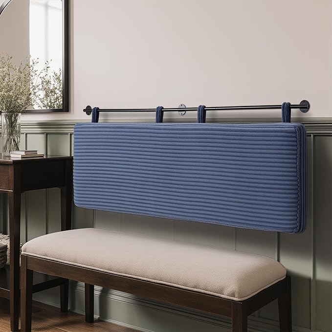 UEV King Headboard Only, Wall Mounted Hanging Upholstered Bed Head Board, Modern Vertical Channel Design of Fine Flannel, Elegant Dark Blue Fluted Headboard for Bedroom (Dark Blue, King Size)