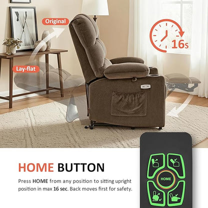 MCombo Large Dual Motor Power Lift Recliner Chair for Elderly, Massage and Heat, Lay Flat, Zero Gravity, Home Button, USB Port, Fabric 7680 (Large, Brown)