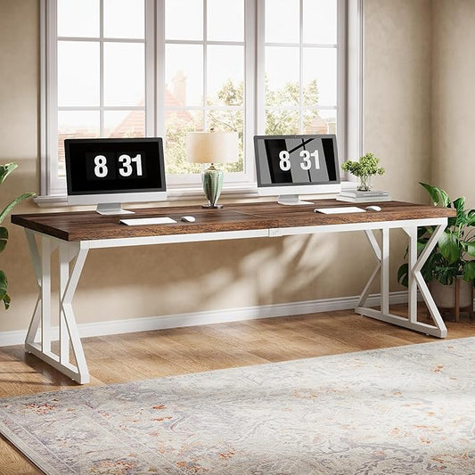 Tribesigns 78.74-Inch Large Executive Desk, Industrial Home Office Computer Desk, Simple Long Writing Study Table Business Furniture (Rustic Brown/White)