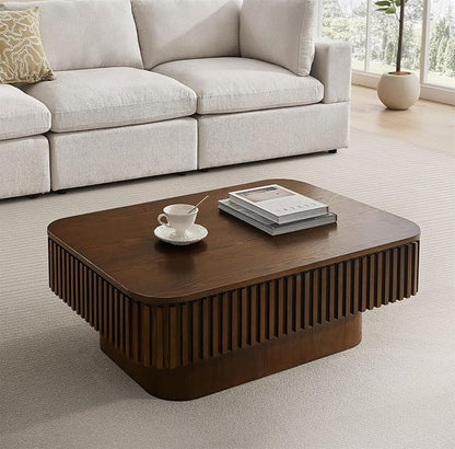 Lift Top Coffee Table for Living Room, Fluted Coffee Tables with Storage, Solid Wood Veneered Modern Accent Tea Center Table for Small Space Apartment (Walnut-38.6''D×26.8''H)