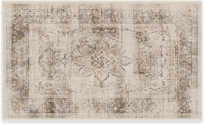 RUGGABLE Washable Vintage Area Rug – Sarrah Hazel 3x5, Stain-Resistant, Non-Slip – Small Machine Washable Rugs for Living Room, Bedroom, Hallway, Entryway & Office–with Cushioned Pad