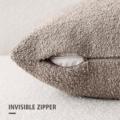 Foindtower Pack of 2 Textured Boucle Throw Pillow Covers Accent Solid Decorative Lumbar Pillow Cases Cozy Couch Cushion Case for Chair Sofa Bedroom Living Room Home Decor 12x20 Inch Light Taupe