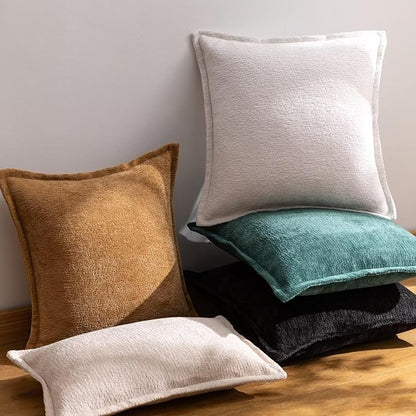 Cream White Decorative Throw Pillow Covers 26x26 Inch Set of 2 Cozy Soild Chenille Cushion Cases Soft Textured Square Couch Pillows Cover Boho Accent Farmhouse Pillowcases for Sofa Bed