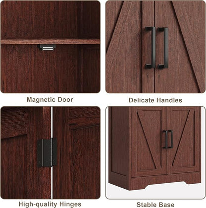 Treocho Bathroom Floor Cabinet, Farmhouse Bathroom Storage Cabinet with Doors and Adjustable Shelves, Freestanding Kitchen Pantry Cabinet, Cupboard for Living Room, Dining Room, Walnut
