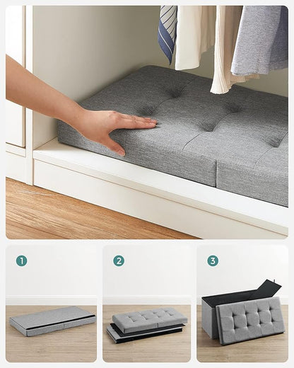 SONGMICS Mazie Collection - 30 Inches Storage Ottoman, Foldable Storage Bench with Flipping Lid, 660 lb Load Capacity, for Entryway, Living Room, Bedroom, Light Gray ULSF41G