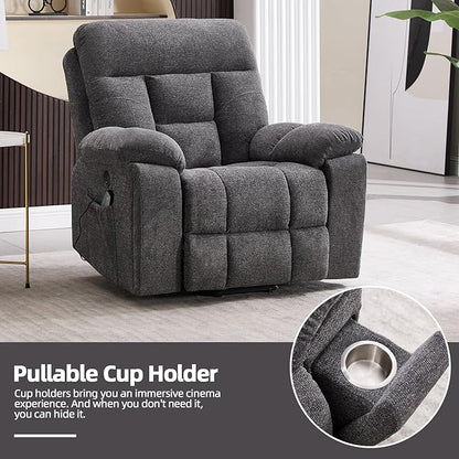 CANMOV Large Power Lift Recliner Chair with Massage and Heat for Elderly Big and Tall People, Overstuffed Wide Recliners with 2 Cup Holders, Side Pocket and USB Port, Dark Grey