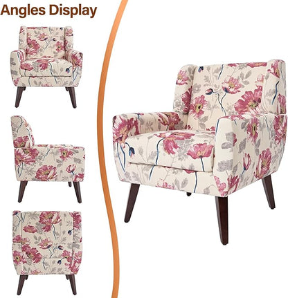 Accent Chair, Modern Fabric Armchair for Living Room, Comfy Upholstered Arm Chair Tufted for Indoor Bedroom Office Room (Pattern White)