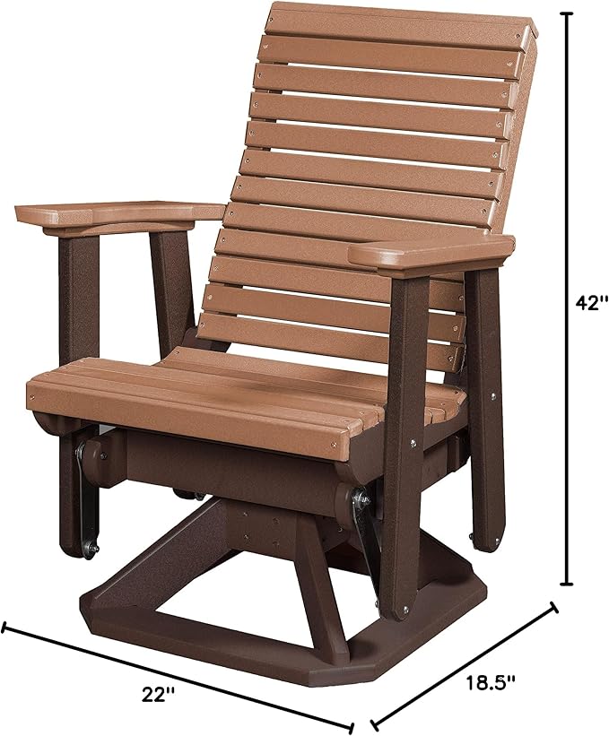 DutchCrafters Modern Horizontal Slat High Back Poly Glider Chair Outdoor Patio Furniture (Tudor Brown & Cedar)