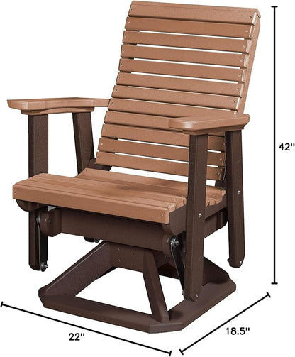 DutchCrafters Modern Horizontal Slat High Back Poly Glider Chair Outdoor Patio Furniture (Tudor Brown & Cedar)