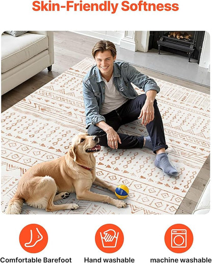 VEVOR 5 x 7 ft Area Rug Large Washable Rug Non-Slip and Tear-Resistant Soft Carpet Pet & Child Friendly Modern Area Rugs Indoor Mat for Bedroom Office Living Room Kids Room Entryway Beige